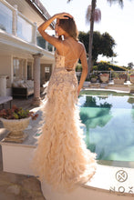 Load image into Gallery viewer, Nox Anbel C1413 - Long Beaded Sequin Feather Slit Prom Dress Backless Corset Formal Gown