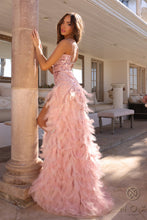 Load image into Gallery viewer, Nox Anbel C1413 - Long Beaded Sequin Feather Slit Prom Dress Backless Corset Formal Gown