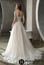Load image into Gallery viewer, HW3026 HERAWHITE Beaded Lace A-line Wedding Gown with Scoop Neckline