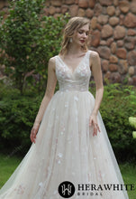 Load image into Gallery viewer, HW3045 HERAWHITE Whimsical Sequined Lace Tulle Wedding Dress With Gathered Bodice
