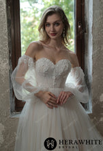 Load image into Gallery viewer, HW3052 HERAWHITE Enchanting Pleated Tulle A-line Wedding Dress With Pouf Sleeves