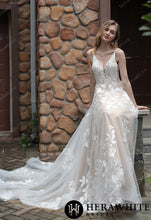 Load image into Gallery viewer, HW3039 HERAWHITE Luxurious Floral Lace A-Line Wedding Dress With Sheer Train