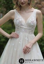 Load image into Gallery viewer, HW3045 HERAWHITE Whimsical Sequined Lace Tulle Wedding Dress With Gathered Bodice