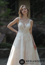 Load image into Gallery viewer, HW3047 HERAWHITE Plunging Sweetheart Beaded Wedding Dress With Double Band