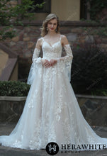 Load image into Gallery viewer, HW3070 HERAWHITE Ethereal A-Line Wedding Dress With Frosted Flower Lace