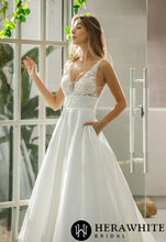 Load image into Gallery viewer, HW2515 HERAWHITE In Stock/ Illusion Bodice Satin A-line Bridal Gown With Pockets