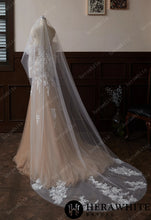 Load image into Gallery viewer, Hera White Bridal HWV3038 - Cathedral-Length Whimsical Lace Bridal Veil With Vintage-Vibes