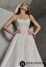 Load image into Gallery viewer, Hera White Bridal HW3306 - Sparkle Scoop Neckline Wedding Gown with Spaghetti Straps
