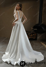 Load image into Gallery viewer, HW3030 HERAWHITE Timeless Satin V-neck Bridal Gown with Chapel Train