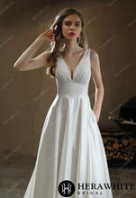 Load image into Gallery viewer, HW3030 HERAWHITE Timeless Satin V-neck Bridal Gown with Chapel Train