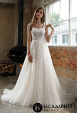 Load image into Gallery viewer, HW3003 HERAWHITE Square Neckline Wedding Dress with Delicate Leafy Lace