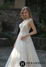 Load image into Gallery viewer, HW3047 HERAWHITE Plunging Sweetheart Beaded Wedding Dress With Double Band