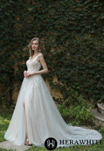 Load image into Gallery viewer, HW3034 HERAWHITE Beaded Sequins Lace And Sexy Split Wedding Dress