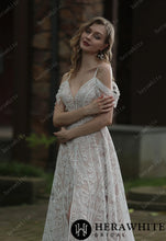 Load image into Gallery viewer, HW3050 HERAWHITE Beach Bohemian Lace Wedding Dress With Plunging V-Neckline