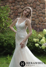 Load image into Gallery viewer, HW3037 HERAWHITE Plunging Sweetheart Beaded Mermaid Gown With Double Band