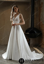 Load image into Gallery viewer, HW3030 HERAWHITE Timeless Satin V-neck Bridal Gown with Chapel Train