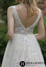 Load image into Gallery viewer, HW3045 HERAWHITE Whimsical Sequined Lace Tulle Wedding Dress With Gathered Bodice