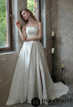 Load image into Gallery viewer, HW3043 HERAWHITE Scoop Neckline Brocade Satin Ballgown With Pockets