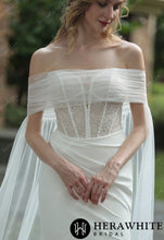 Load image into Gallery viewer, HW3074 HERAWHITE Plunging V-neck Beaded Crepe Fit And Flare Wedding Dress