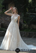 Load image into Gallery viewer, HW3047 HERAWHITE Plunging Sweetheart Beaded Wedding Dress With Double Band