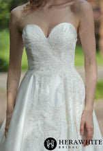 Load image into Gallery viewer, HW3056 HERAWHITE Classic Sweetheart Satin Wedding Dress With Detachable Pouf Sleeves