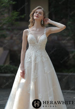 Load image into Gallery viewer, HW3047 HERAWHITE Plunging Sweetheart Beaded Wedding Dress With Double Band