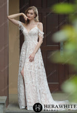 Load image into Gallery viewer, HW3050 HERAWHITE Beach Bohemian Lace Wedding Dress With Plunging V-Neckline