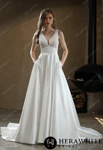 Load image into Gallery viewer, HW3030 HERAWHITE Timeless Satin V-neck Bridal Gown with Chapel Train
