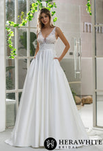Load image into Gallery viewer, HW2515 HERAWHITE In Stock/ Illusion Bodice Satin A-line Bridal Gown With Pockets