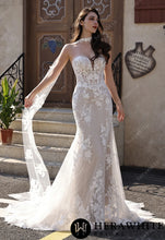 Load image into Gallery viewer, Hera White Bridal HW3801-O - Couture Off-the-Shoulder Floral Lace Mermaid Gown With Detachable Overskirt