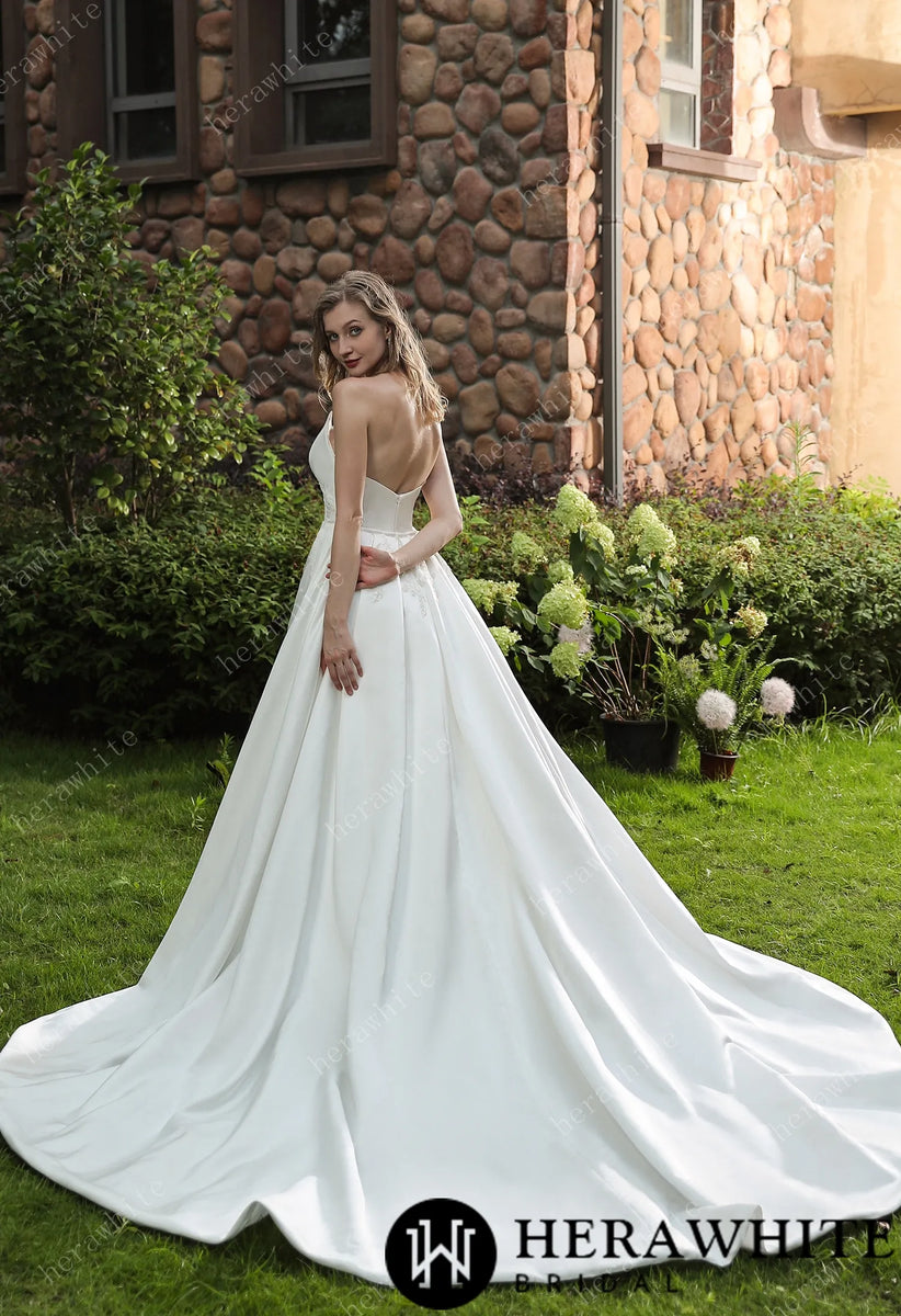 HW3071 HERAWHITE Strapless Silky Satin Wedding Dress With