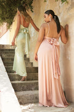 Load image into Gallery viewer, FITTED SATIN DRESS WITH COWL NECKLINE AND TIE OPEN BACK