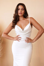 Load image into Gallery viewer, CHARMEUSE MERMAID GOWN WITH TIE-BACK SASH