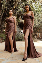 Load image into Gallery viewer, Satin off the shoulder elegantly draped dress
