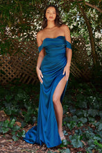 Load image into Gallery viewer, Satin off the shoulder elegantly draped dress