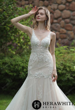 Load image into Gallery viewer, HW3037 HERAWHITE Plunging Sweetheart Beaded Mermaid Gown With Double Band