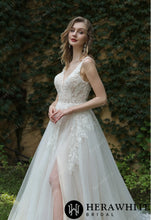 Load image into Gallery viewer, HW3034 HERAWHITE Beaded Sequins Lace And Sexy Split Wedding Dress
