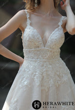 Load image into Gallery viewer, HW3047 HERAWHITE Plunging Sweetheart Beaded Wedding Dress With Double Band