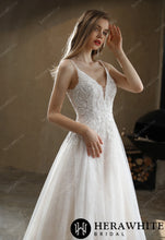 Load image into Gallery viewer, HW3029 HERAWHITE Beaded A-Line Wedding Dress with Spaghetti Straps