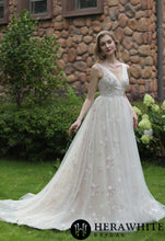Load image into Gallery viewer, HW3045 HERAWHITE Whimsical Sequined Lace Tulle Wedding Dress With Gathered Bodice
