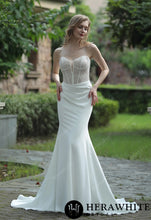 Load image into Gallery viewer, HW3074 HERAWHITE Plunging V-neck Beaded Crepe Fit And Flare Wedding Dress