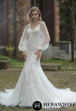Load image into Gallery viewer, HW3051 HERAWHITE Classic V-Neck Allover Lace Fit And Flare Wedding Dress