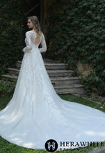 Load image into Gallery viewer, HW3040 HERAWHITE Long Sleeve Lace A-Line Gown With Plunging V-Neck