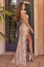 Load image into Gallery viewer, Ladivine 9312 - EMBELLISHED FITTED GOWN WITH FEATHER DETAILS