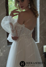 Load image into Gallery viewer, HW3052 HERAWHITE Enchanting Pleated Tulle A-line Wedding Dress With Pouf Sleeves