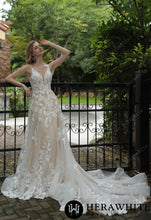 Load image into Gallery viewer, HW3039 HERAWHITE Luxurious Floral Lace A-Line Wedding Dress With Sheer Train