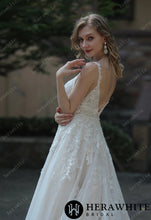 Load image into Gallery viewer, HW3047 HERAWHITE Plunging Sweetheart Beaded Wedding Dress With Double Band