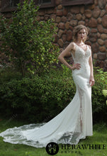 Load image into Gallery viewer, HW3041 HERAWHITE Beaded Fit And Flare Dress With V Neckline And Crepe Skirt