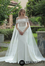 Load image into Gallery viewer, HW3074 HERAWHITE Plunging V-neck Beaded Crepe Fit And Flare Wedding Dress