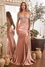 Load image into Gallery viewer, LADIVINE CD821 - EMBELLISHED OFF THE SHOULDER SATIN GOWN